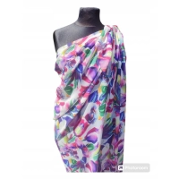 Duża sukienka plażowa - eleganckie PAREO XXL szyfon fioletowe kwiaty